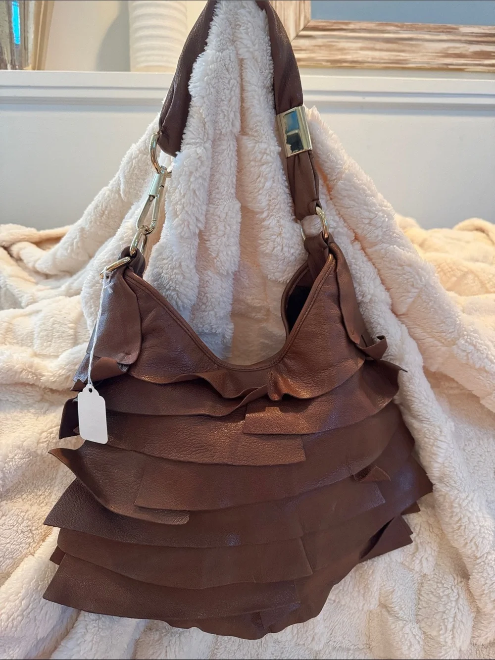 Yves Saint Laurent Brown Ruffled Leather Hobo